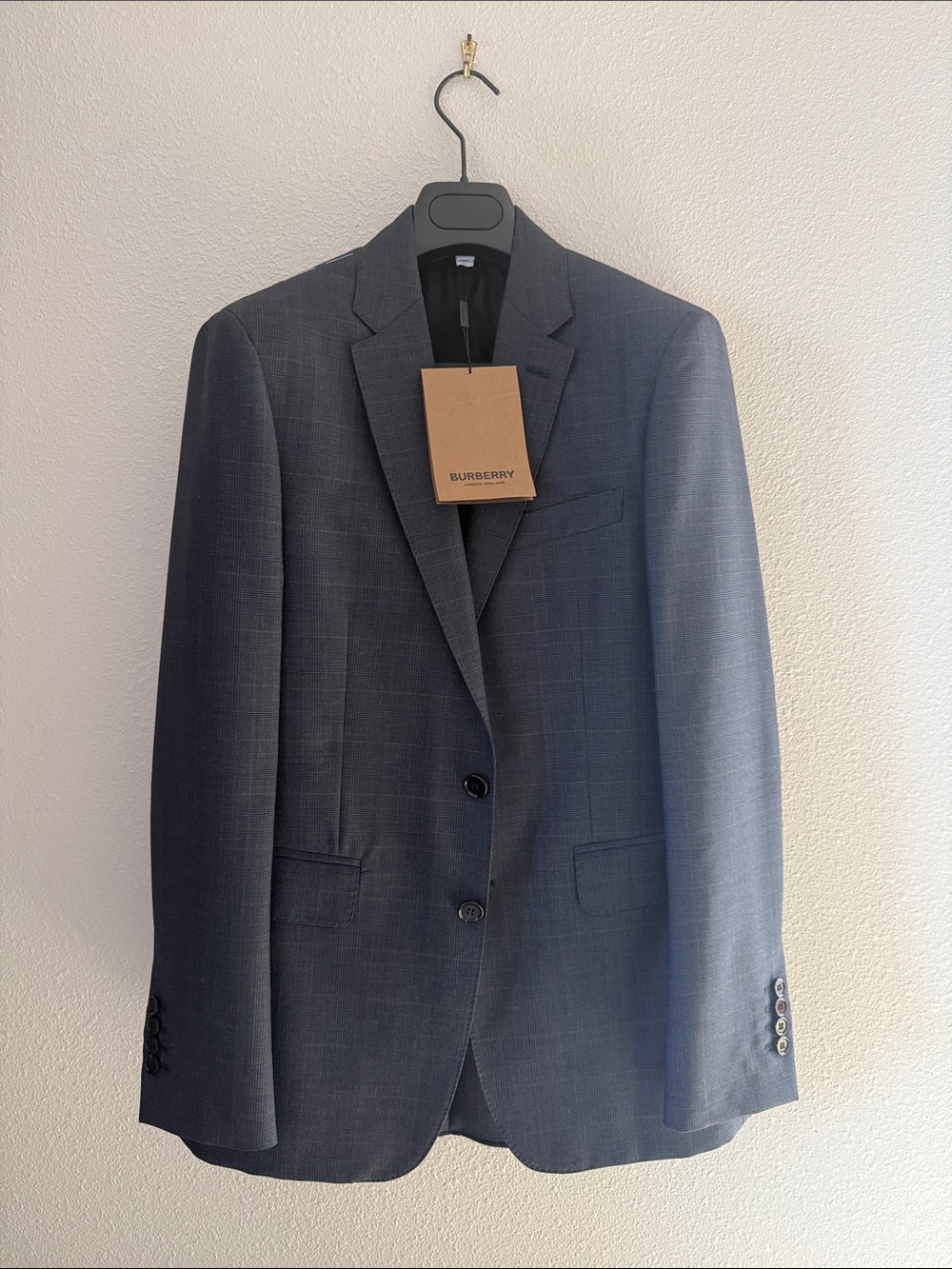 NWT Burberry Men's Dark Navy Windowpane Two-Button Suit Blazer - US 36 R